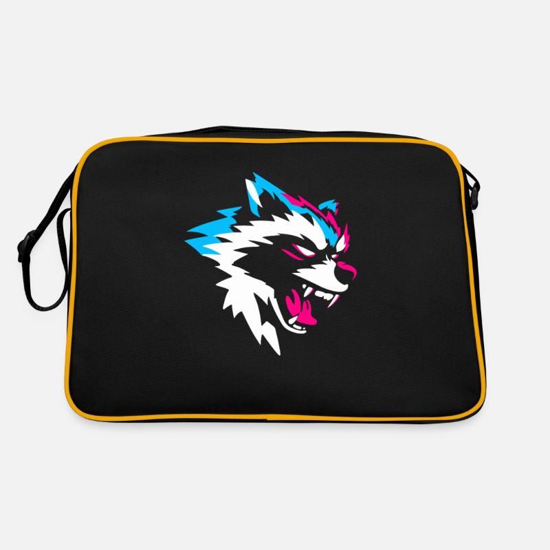 Neon Wolf Head – Aggressive Gaming Design Retro Bag