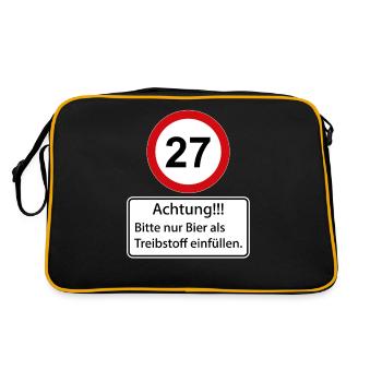27 Achtung nur Bier als Treibstoff einfüllen - Retro Tasche - Schwarz/Gold - Hinten