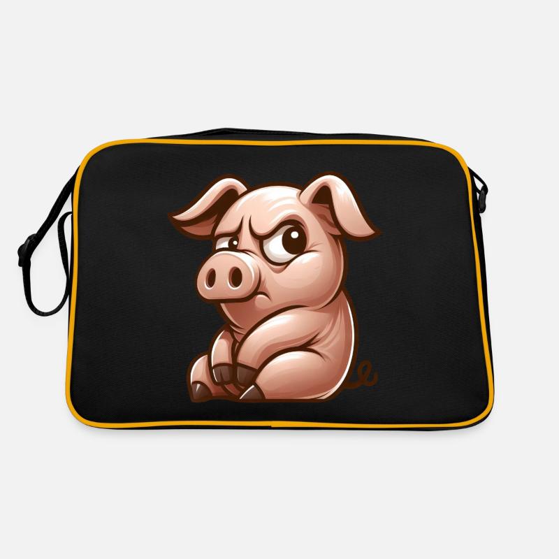 Skeptical cartoon pig funny look Retro Bag
