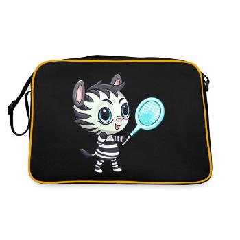 Zebra spielt Tennis und Badminton, Sportliches Tie - Retro Tasche - Schwarz/Gold - Hinten