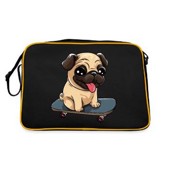 Skateboard Pug: Cute Rolling Fun - Sac Retro - noir/or - Dos