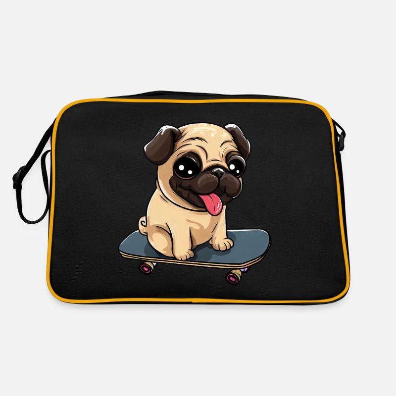 Skateboarding Pug: Cute Rolling Fun Retro Bag