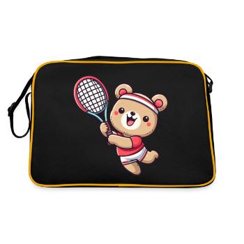 Bär als Tennisspieler - Aufschlag und - Retro Tasche - Schwarz/Gold - Hinten
