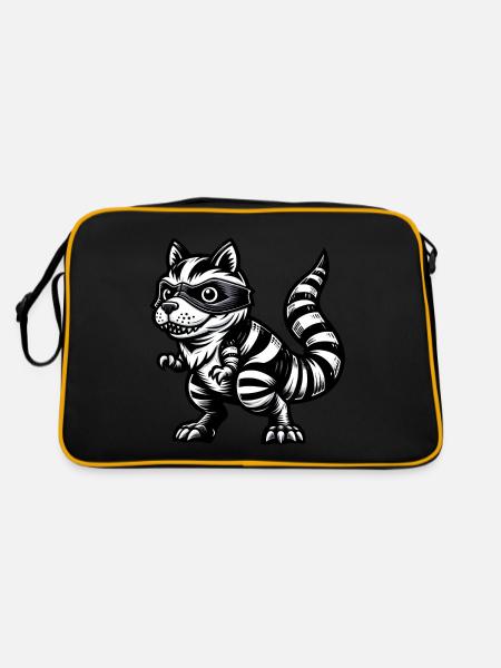 T-Rex Meets Raccoon, Dinosaur Adventure - Retro Bag - black/gold - Back