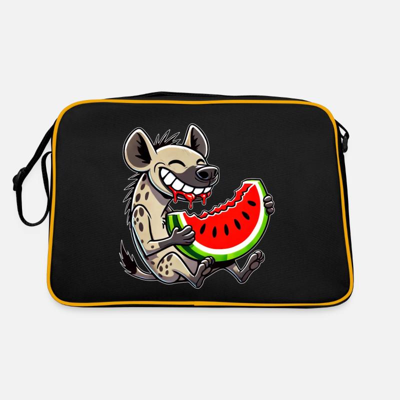Hyène mignonne avec des fruits de dessin animé de pastèque d’été Sac Retro