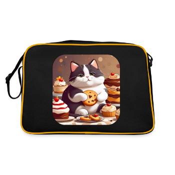 Cute fat cat with cookies and cake - Retro Bag - black/gold - Back
