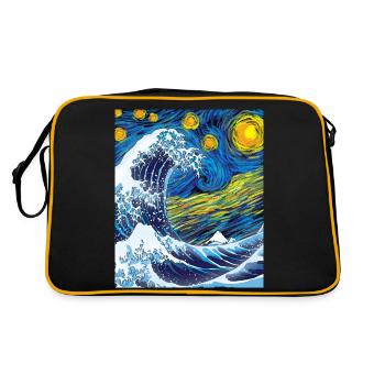 Kanagawa Waves Aesthetic Japanese Art Great Wave - Retro Bag - black/gold - Back