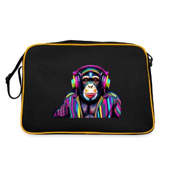 Chimpanzé avec des écouteurs colorés - Sac Retro - noir/or - Dos