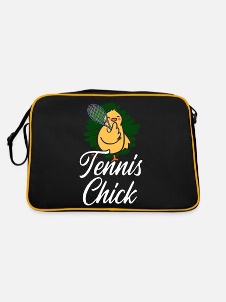 Funny Tennis Player Racket Chicken - Retro Bag - black/gold - Back