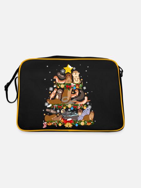 Otter Christmas Tree - Retro Tasche - Schwarz/Gold - Hinten