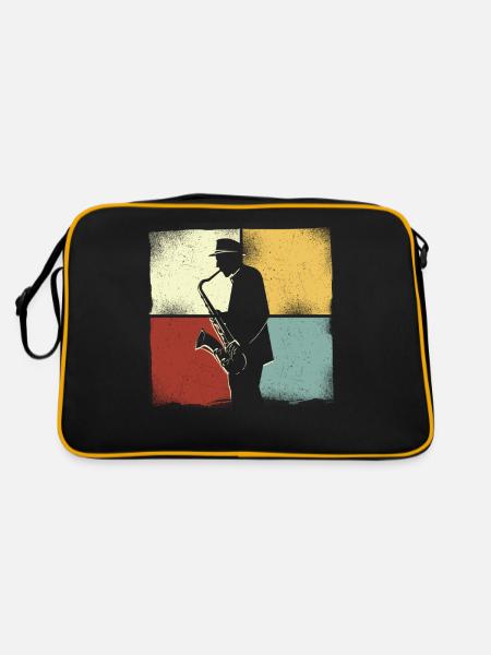 Saxophone Retro Vintage - Retro Tasche - Schwarz/Gold - Hinten
