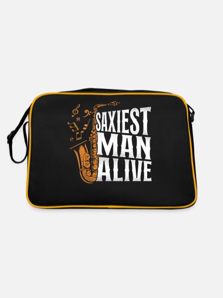 Saxophone Pun Saxiest Man Alive - Retro Tasche - Schwarz/Gold - Hinten