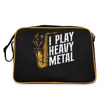 Saxophone I Play Heavy Metal - Retro Tasche - Schwarz/Gold - Hinten