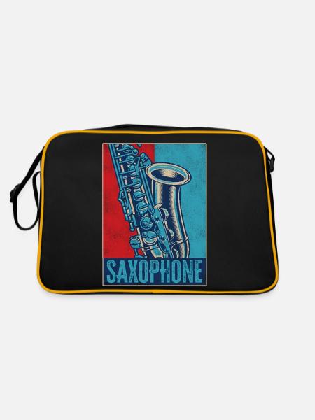Saxophone Retro Vintage Saxophone - Retro Tasche - Schwarz/Gold - Hinten