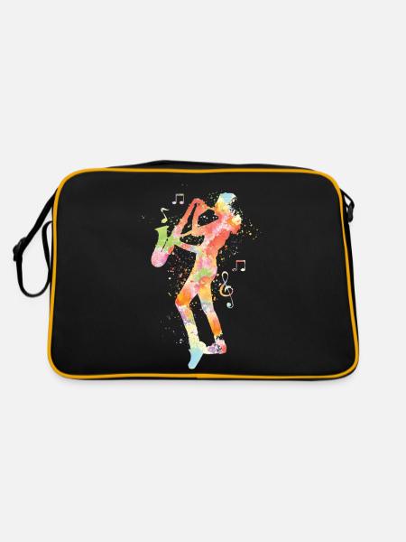 Saxophone Watercolor - Retro Tasche - Schwarz/Gold - Hinten