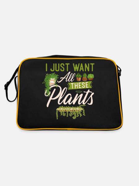 Plant Lover Gardening I Just Want - Retro Tasche - Schwarz/Gold - Hinten