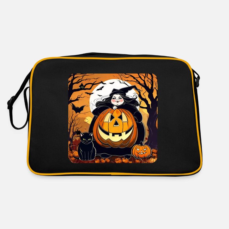 Sorcière au chat noir et jack-o'-lantern Sac Retro