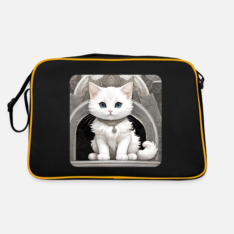 Mignon chat blanc aux yeux bleus - Sac Retro - noir/or