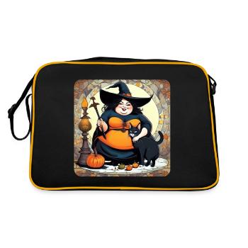 Cute fat witch with black cat - Retro Bag - black/gold - Back