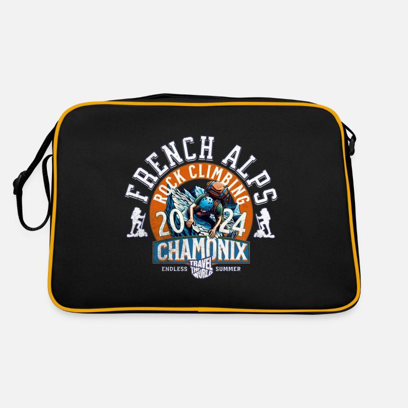 Klettern in Chamonix - Retro Tasche - Schwarz/Gold