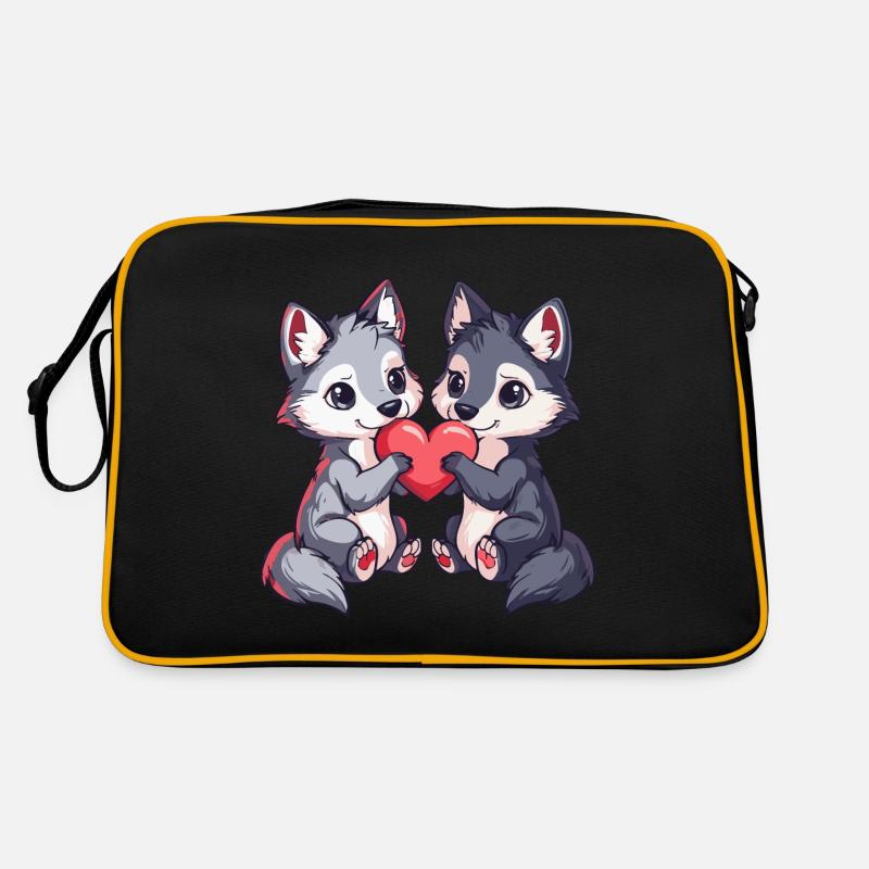 Wolf Paar Liebe Valentinstag Retro Tasche