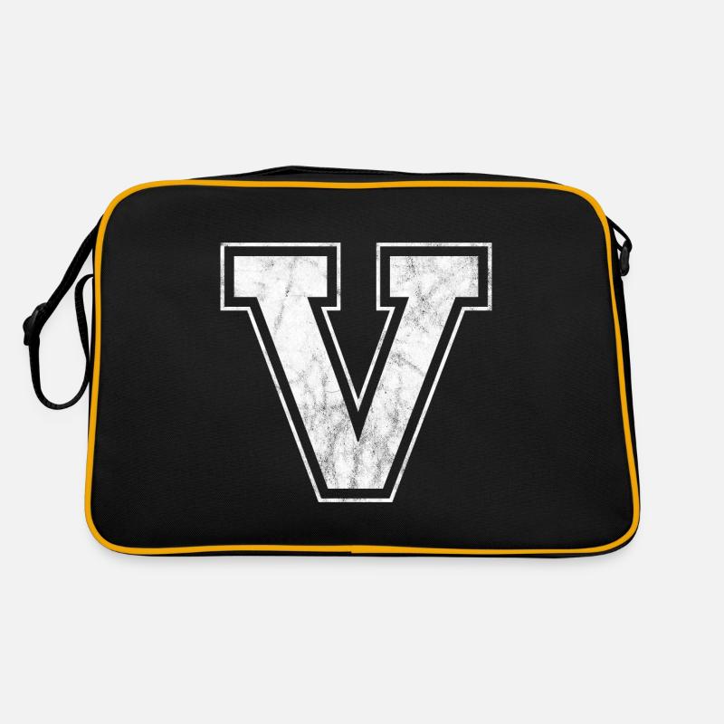 Buchstabe V - Retro Tasche - Schwarz/Gold
