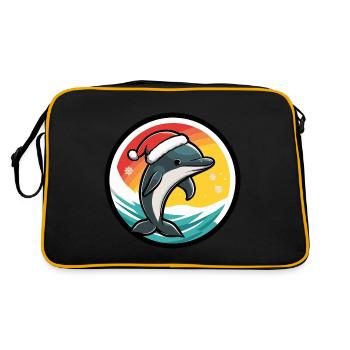 Delfin Weihnachten Tier - Retro Tasche - Schwarz/Gold - Hinten