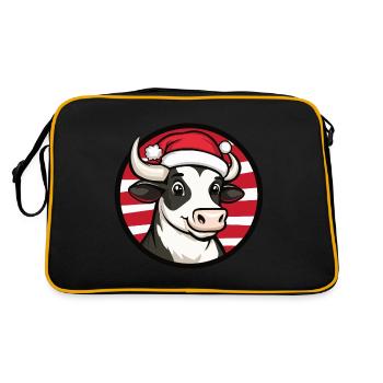 Kuh Weihnachten Tier - Retro Tasche - Schwarz/Gold - Hinten