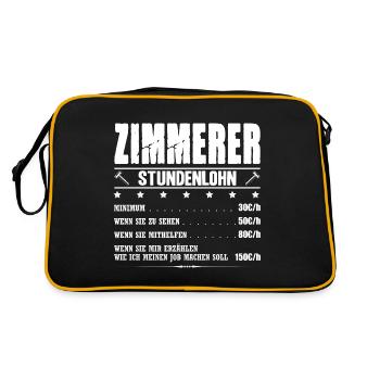 Zimmerer Stundenlohn Gehalt Zimmermann Spruch - Retro Tasche - Schwarz/Gold - Hinten