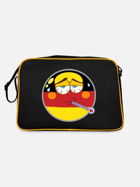 Deutschland kranker Emoticon mit Fieber Smilie - Retro Tasche - Schwarz/Gold - Hinten