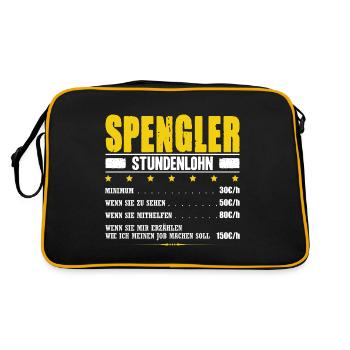 Spengler Stundenlohn Blechner Flaschner Klempner - Retro Tasche - Schwarz/Gold - Hinten