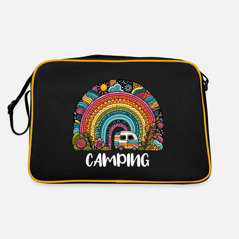 Camping Caravan Wohnwagen Freiheit Sommer Zelten - Retro Tasche - Schwarz/Gold