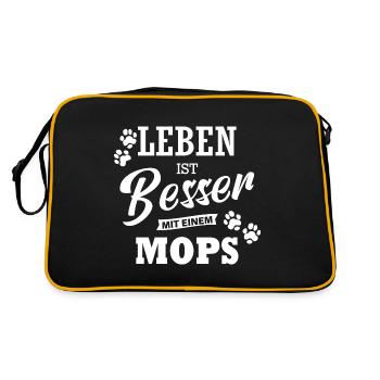 Leben Ist Besser Mit Einem Mops Hund Hunde - Retro Tasche - Schwarz/Gold - Hinten