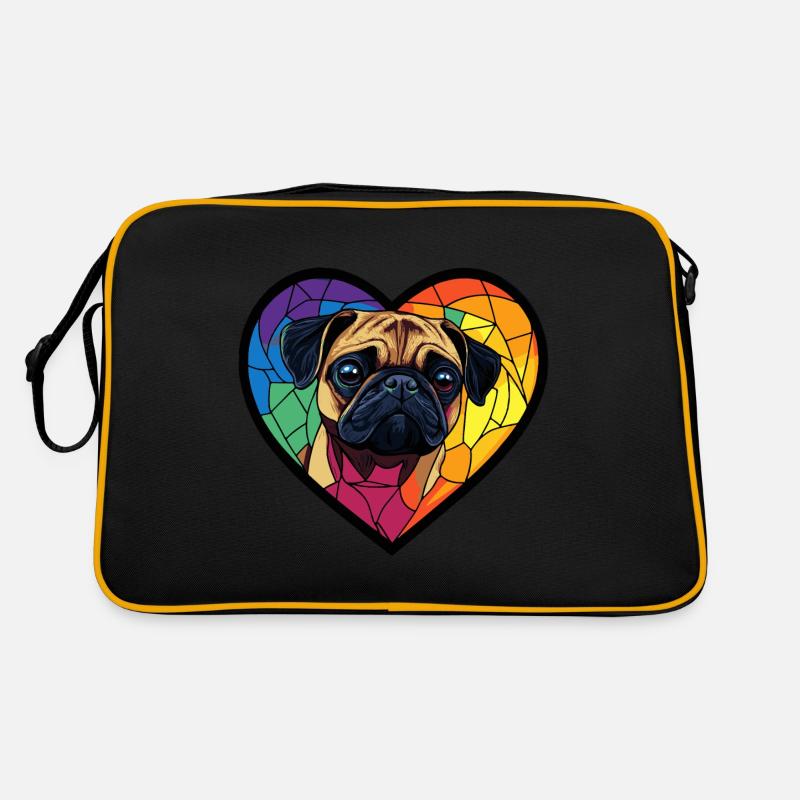 Mops Hund Herz Hundeliebe Retro Tasche