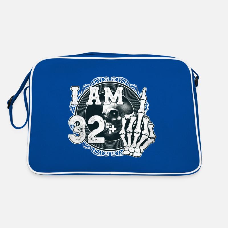 Ich bin 32 plus 1 Mittelfinger Totenkopf lustig 33. Retro Tasche