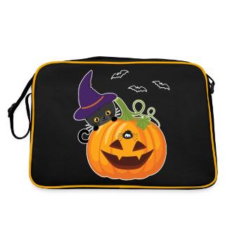 Halloween Pumpkin Cat Costume Party Creepy Pumpkin - Retro Bag - black/gold - Back