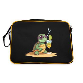 Cute turtle on the beach with cocktail - Retro Bag - black/gold - Back