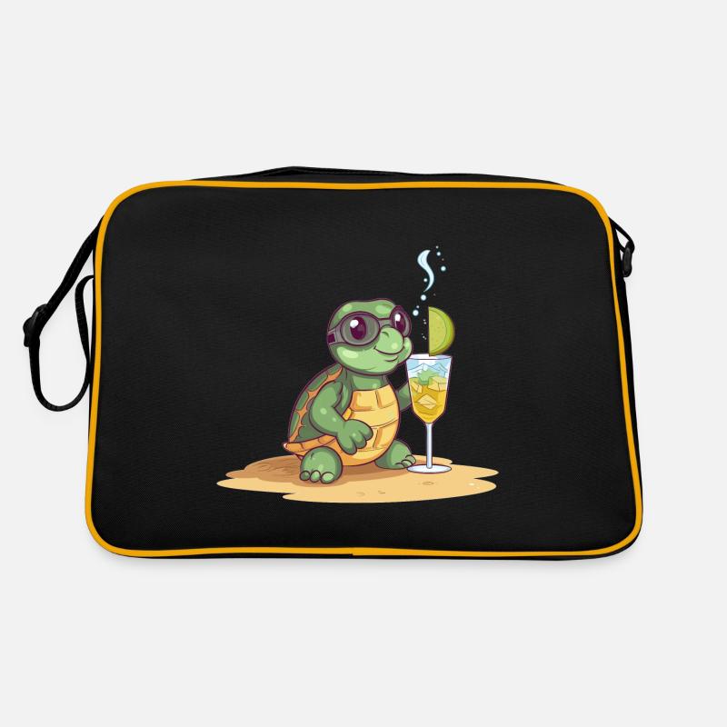 Cute turtle on the beach with cocktail Retro Bag