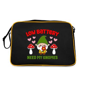 Low Battery Need More Gnomes Lawn Gnome Fun Gift - Retro Bag - black/gold - Back
