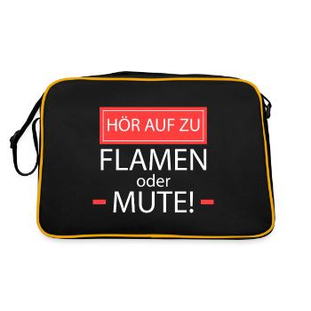 Hör auf zu flamen oder mute! - Retro Tasche - Schwarz/Gold - Hinten