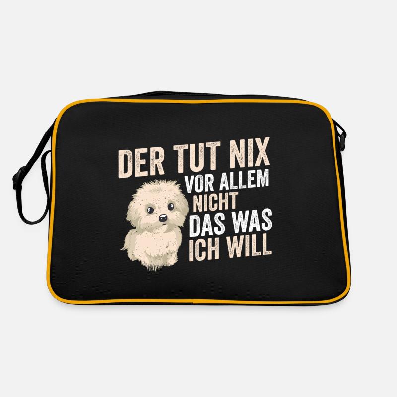 Hund Malteser - Retro Tasche - Schwarz/Gold