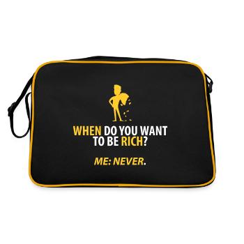 Niemals reich! - Retro Tasche - Schwarz/Gold - Hinten