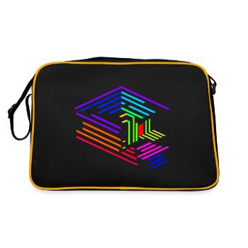 Liniengeometrie eines Objektes in Regenbogenfarben - Retro Tasche - Schwarz/Gold - Hinten