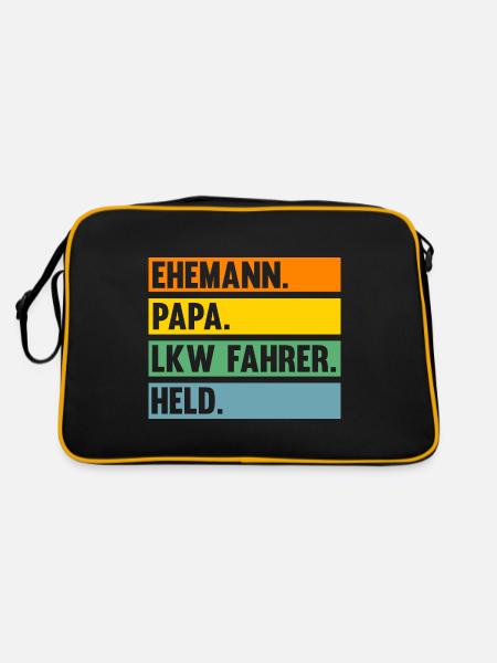 LKW Fahrer Fernfahrer Papa Vater Trucker - Retro Tasche - Schwarz/Gold - Hinten
