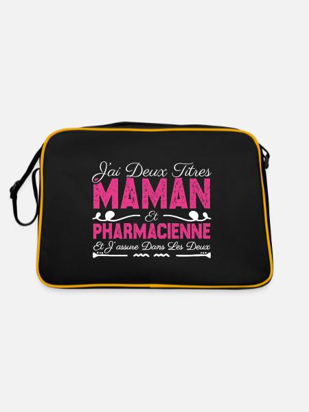 J'ai deux titres maman et Pharmacienne.Cadeau Mère - Sac Retro - noir/or - Dos