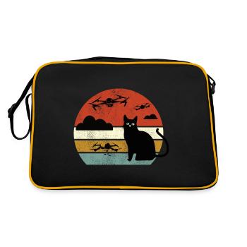 Katze Drohne Drone Cat Drohnen Katzen - Retro Tasche - Schwarz/Gold - Hinten