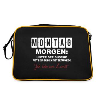 Montag Morgen Beim Gähnen Fast Ertrunken - Retro Tasche - Schwarz/Gold - Hinten