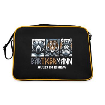 Bärtigermann Bär Tiger Mann Geschenk Bart - Retro Tasche - Schwarz/Gold - Hinten