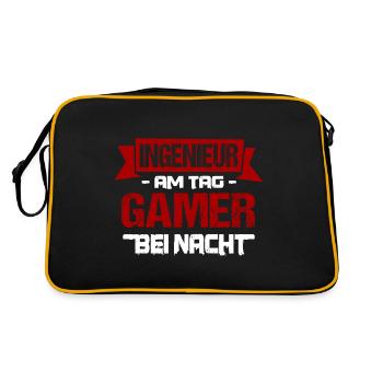 Ingenieur Am Tag Gamer Bei Nacht Fahrzeugbauer - Retro Tasche - Schwarz/Gold - Hinten