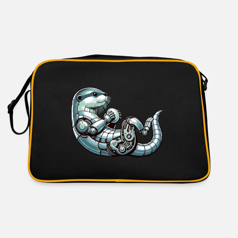 Otter Roboter, Robootter, Roboter-Otter - Retro Tasche - Schwarz/Gold